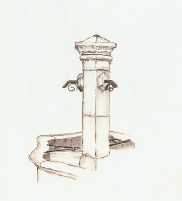 Brunnen im Innenhof des Hotel „La Closeraie“ in Sully-sur-Loire; Loire 2011