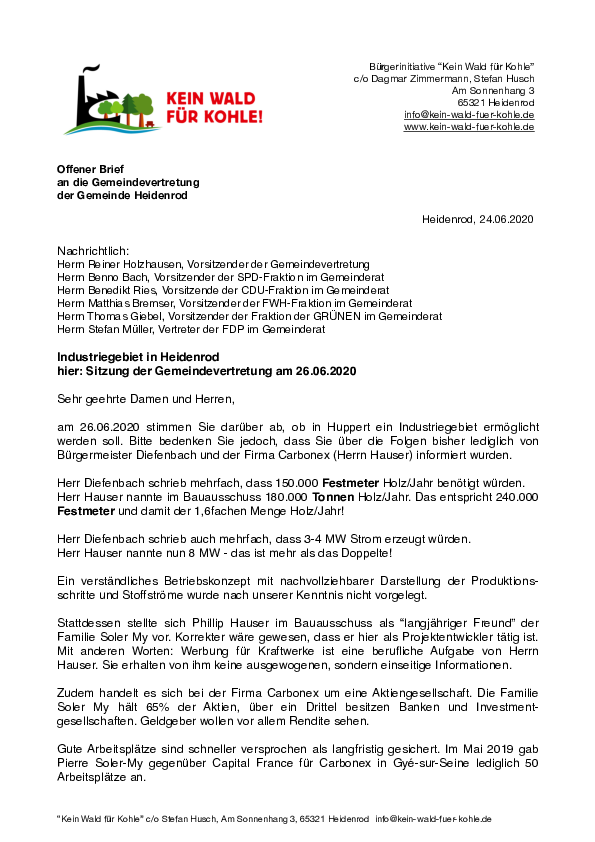 Brief KWfK an Gemeindevertreter