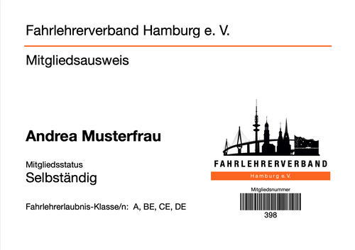 Mitgliedsausweis Fahrlehrerverbandes Hamburg e. V.