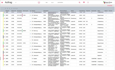 OOURS Auftragsverwaltung Liste
