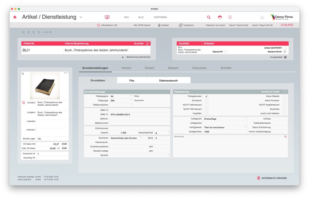 OOURS Verlagssoftware Titelverwaltung