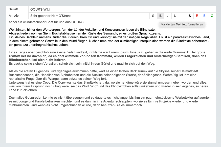 OOURS Korrespondenz Textformatierungen