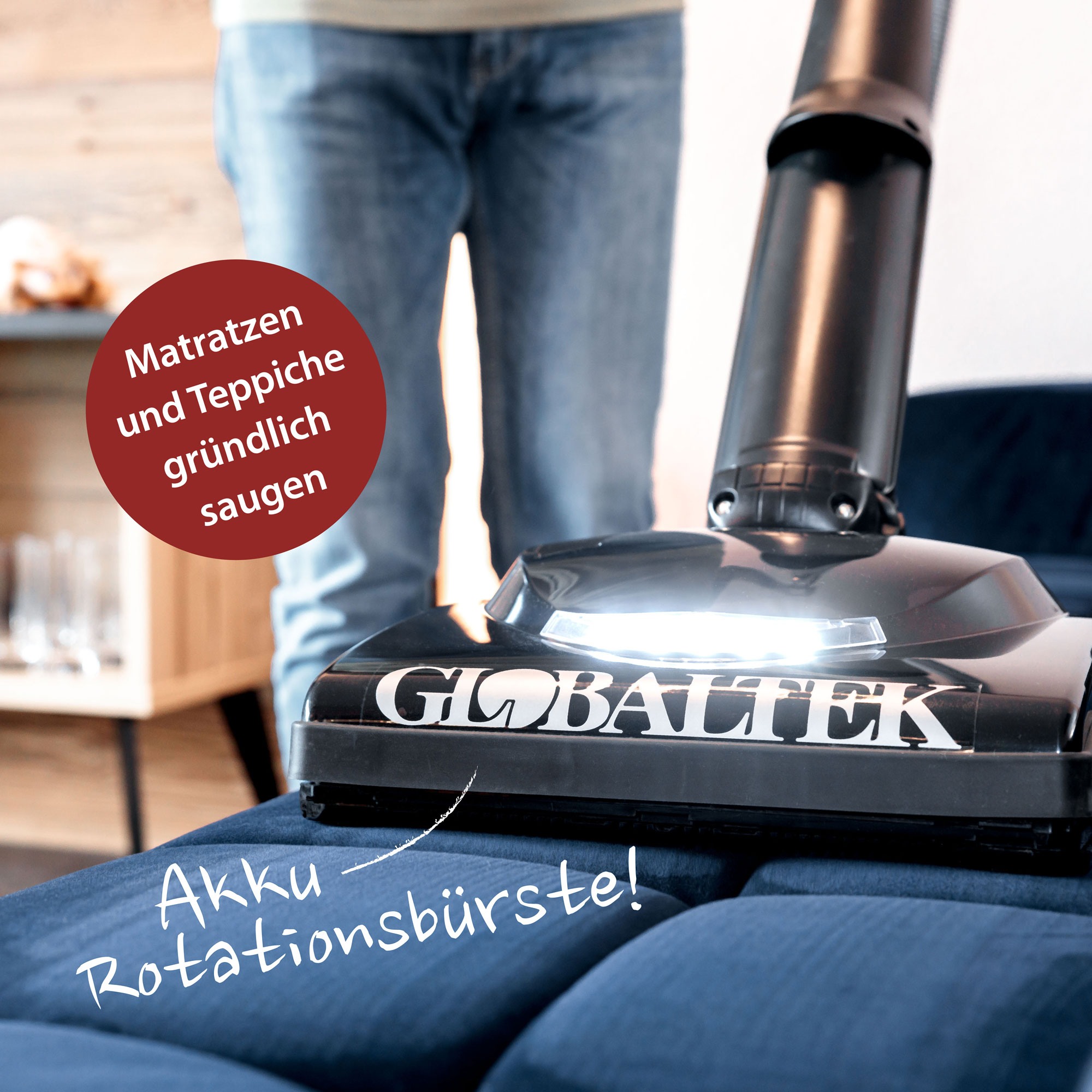 Akku Rotationsbürste - Matratzen und Teppiche gründlich saugen Akku Rotationsbürste - Matratzen und Teppiche gründlich saugen